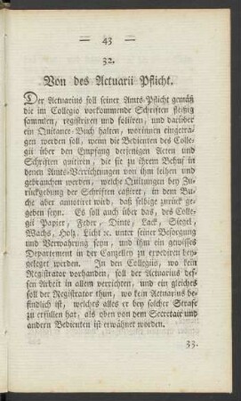 32. Von des Actuarii Pflicht