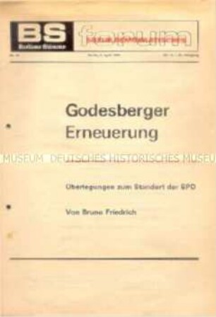 Sonderdruck des SPD-Blattes "Berliner Stimme" über die Standortbestimmung der SPD nach dem Parteitag 1974
