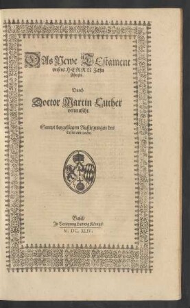 Das Newe Testament unsers Herrn Jesu Christi