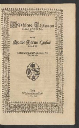 Das Newe Testament unsers Herrn Jesu Christi