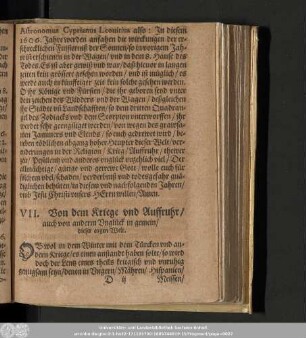VII. Von dem Kriege und Auffruhr/ auch von anderm Unglück in gemein/ dieser argen Welt.