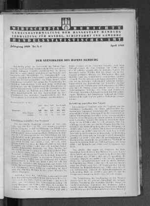 Handelsstatistisches Amt: Wirtschaftsberichte des Handelsstatistischen Amts für April 1939