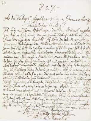 Brief an den Verlag Appelhans & Co.