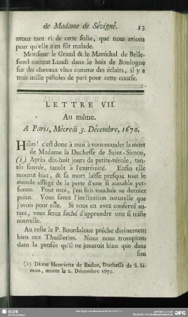 Lettre VII. Au même. A Paris, Mécredi 3. Décembre, 1670