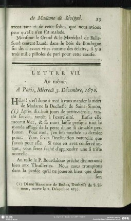Lettre VII. Au même. A Paris, Mécredi 3. Décembre, 1670