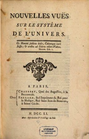 Vues nouvelles sur le système de l'univers