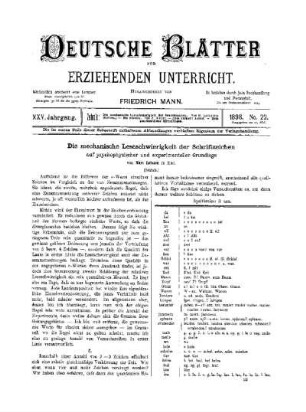 Die mechanische Lesebeschwindigkeit der Schriftzeichen : auf psychologischer und experimenteller Grundlage ; (Schluss)