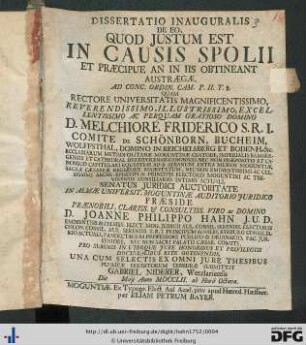 Dissertatio Inauguralis De Eo, Quod Justum Est In Causis Spolii Et Præcipue An In Iis Obtineant Austrægæ : Ad Conc. Ordin. Cam. P. II. T. 8.