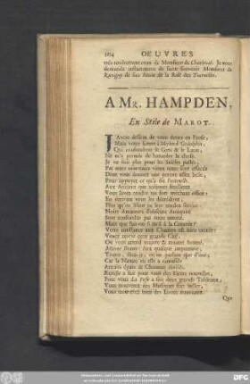 A Mr. Hampden, En Stile de Marot.