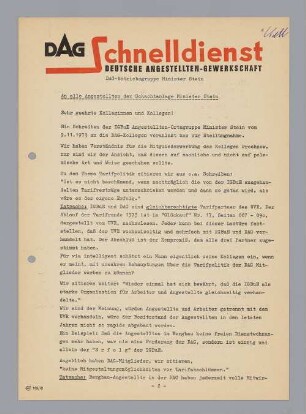 "An alle Angestellten der Schachtanlage Minister Stein"