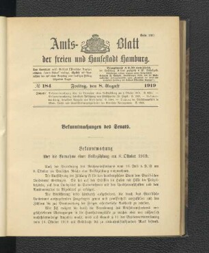 No.184, Freitag, den 8. August 1919