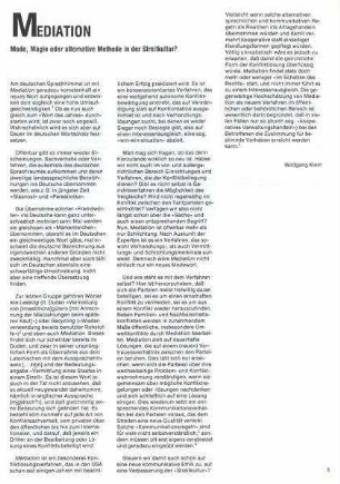 Mediation : Mode, Magie oder alternative Methode in der Streitkultur?