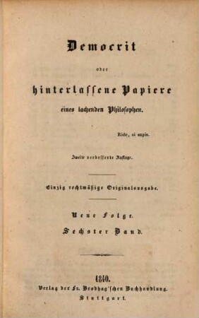 Karl Julius Webers sämmtliche Werke : Suppl. - Bd.. 12. Bd. 12. = (N. F. Bd. 6). - 1840. - 240 S.