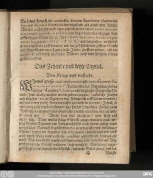 Das Zehende und letzte Capitel. Von Kriege und unfriede.