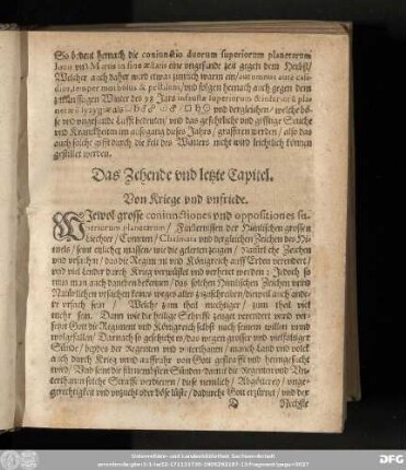 Das Zehende und letzte Capitel. Von Kriege und unfriede.