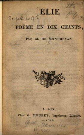 Élie : Poème en 10 chants