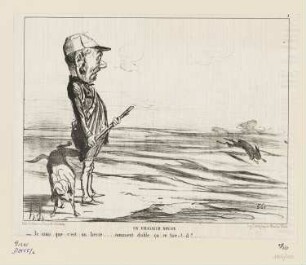 Un chasseur novice, Blatt 7 der Folge "Croquis de Chasse", in: "Le Charivari", Paris 1853
