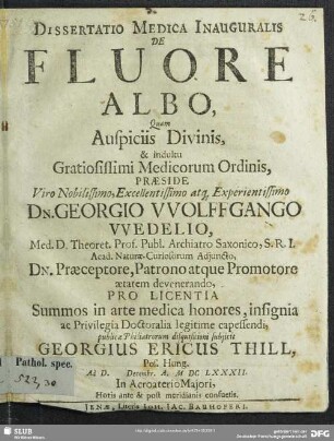 Dissertatio Medica Inauguralis De Fluore Albo