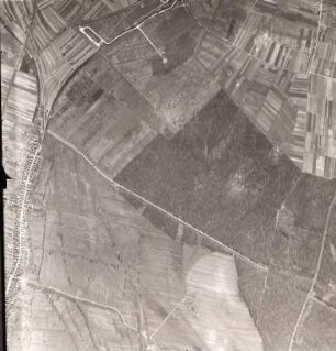 Amerikanische Luftbildaufnahmen von Kriegszerstörungen. Ausrichtung nach Südwesten. Neureut (Randgebiet)