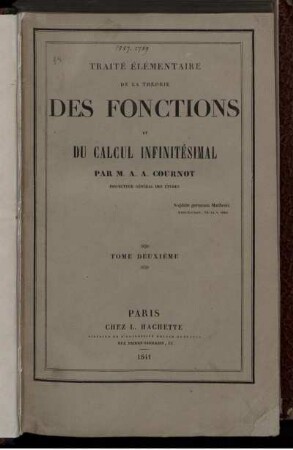 Tome 2: Traité élémentaire de la théorie des fonctions et du calcul infinitésimal. Tome 2