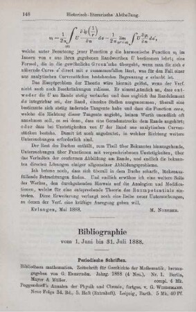 Bibliographie vom 1. Juni bis 31. Juli 1888.