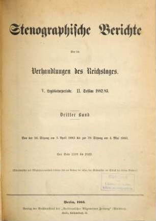 Verhandlungen des Reichstages. Stenographische Berichte. 70. 1882/83