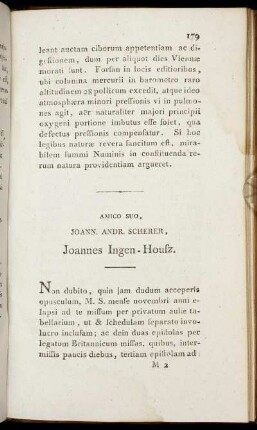 Amico Suo. Joann. Andr. Scherer, Johannes Ingen-Housz.