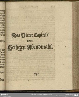 Das Vierte Capitel, vom Heiligen Abendmahl