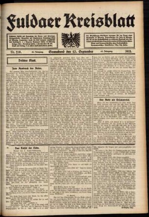 Dritte Ausgabe vom Samstag, den 23. September 1911.