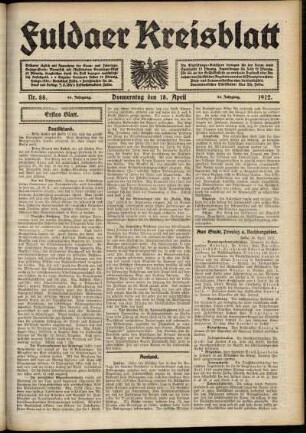 Erste Ausgabe vom Donnerstag, den 18. April 1912.
