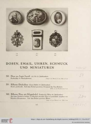 Dosen, Email, Uhren, Schmuck und Miniaturen (Nr. 358-463)