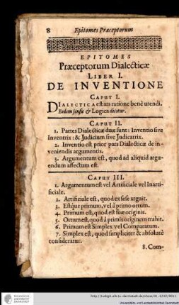 Epitomes Praeceptorum Dialecticae Liber I. De Inventione
