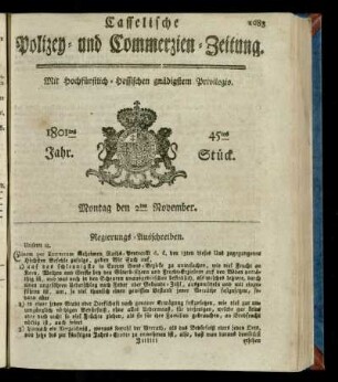 45tes Stueck, Montag den 2ten November 1801