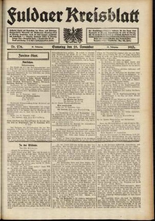 Zweite Ausgabe vom Samstag, den 29. November 1913.