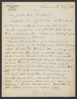 Brief an B. Schott's Söhne : 28.05.1926
