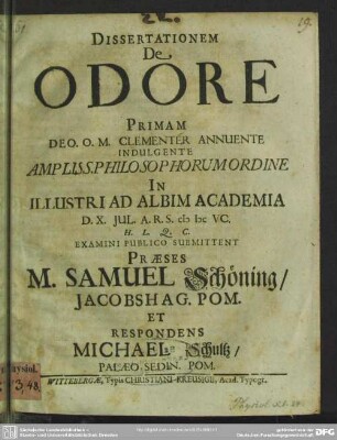 Dissertationem De Odore Primam