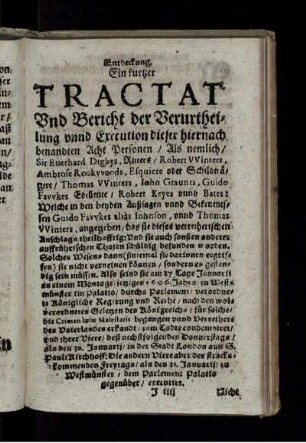 Ein kurtzer Tractat Und Bericht der Verurtheilung unnd Execution dieser hiernach benandten Acht Personen ...