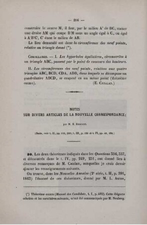 Notes sur divers articles de la nouvelle correspondance.