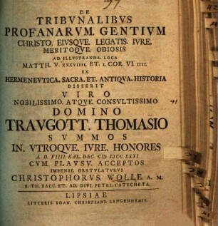 De tribunalibus profanarum gentium, Christo eiusque legatis iure ... odiosis ...