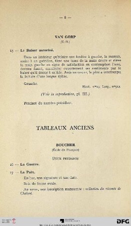 Tableaux Anciens (Nr. 16-30) mit Tafeln III-VI