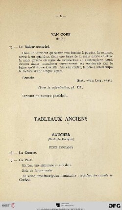 Tableaux Anciens (Nr. 16-30) mit Tafeln III-VI