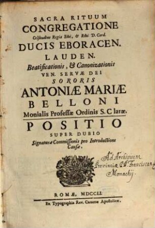 Processus Beatificationis Antoniae Mariae Belloni