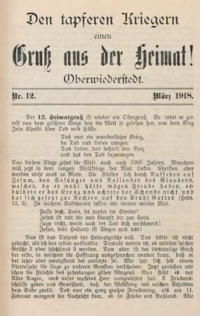12.1918: tapferen Kriegern einen Gruß aus der Heimat