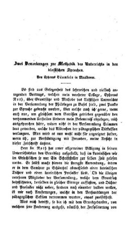 Zwei Bemerkungen zur Methodik des Unterrichts in den klassischen Sprachen