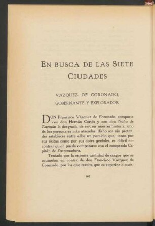 En busca de las siete ciudades : Vázquez de Coronado, gobernante y explorador