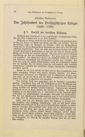 Fünfter Zeitraum. Das Jahrhundert des Dreißigjährigen Krieges (1600 - 1700)