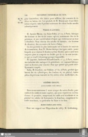 Sixième Groupe. Aciers Fondus Pour Outils