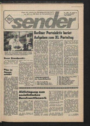 Betriebszeitung 'WF-Sender', Nr.4/1985 (2. Februarausgabe 1985)