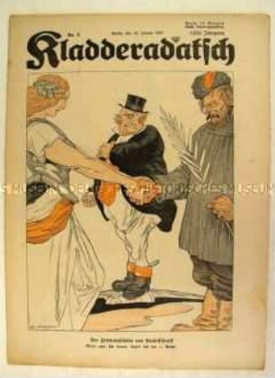 Satirezeitschrift "Kladderadatsch" zu den Friedensverhandlungen von Brest-Litowsk (Titelkarikatur)