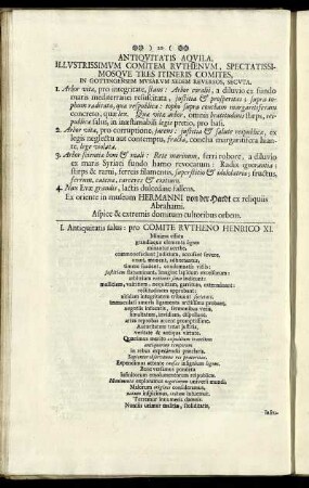Antiquitatis Aquila, Illustrissimum Comitem Ruthenum, Spectatissi- Mosque Tres Itineris Comites...